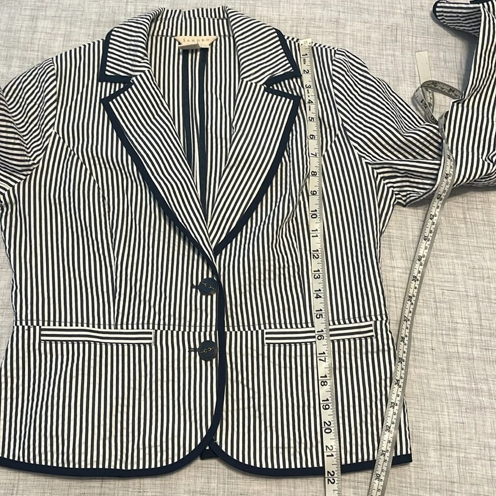Sandro seersucker navy white stripe blazer - Picture 12 of 13